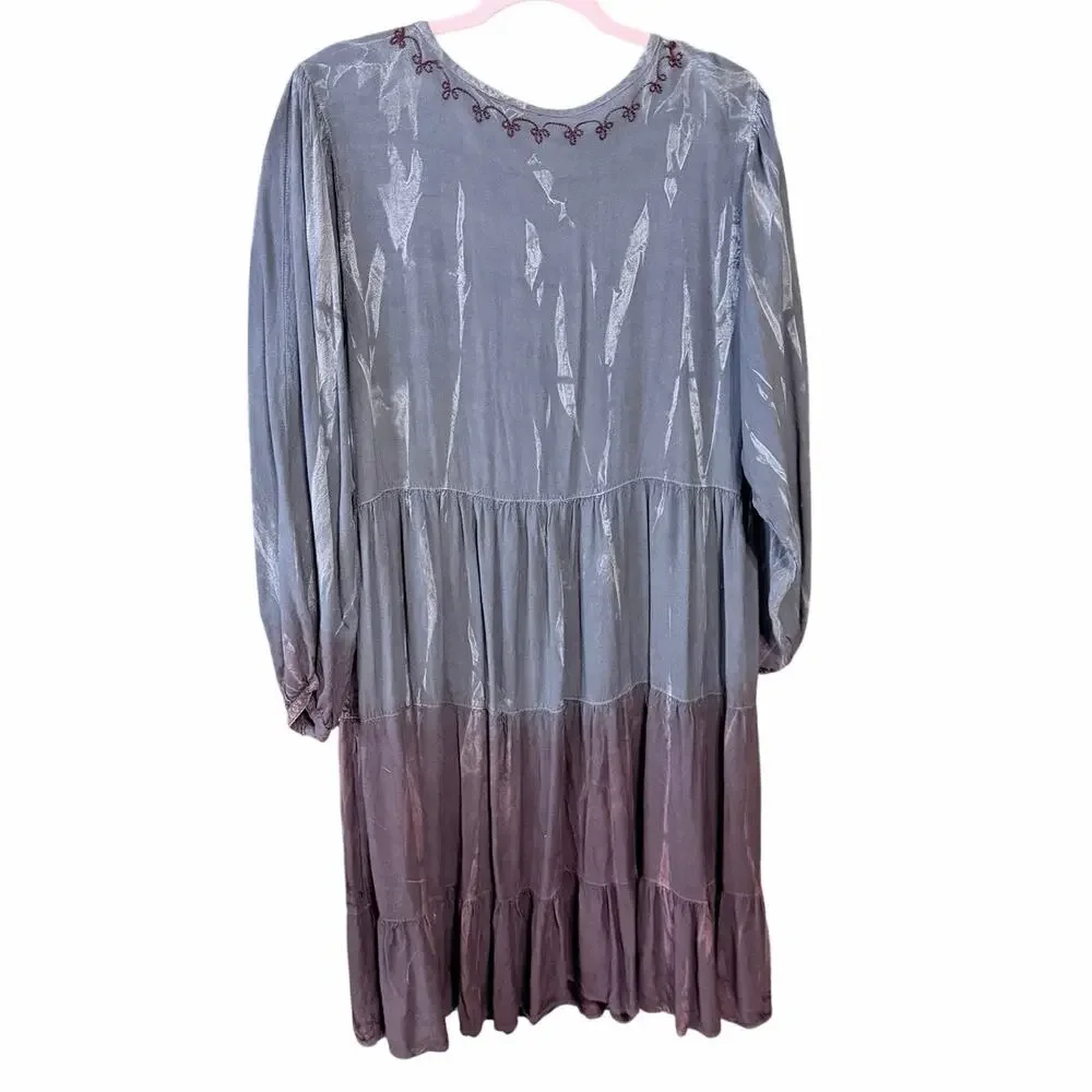 Sacred threads long sleeve boho ombré floral embroidered dress XXL gray maroon - Picture 2 of 9